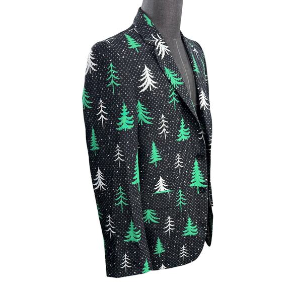 Tipsy Elf Blazer Mens Med Black Christmas Tree All Over Print Jacket Sport Coast - Picture 2 of 6